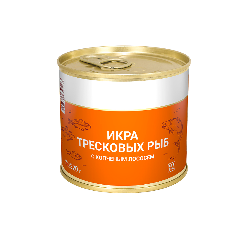 Икра тресковых рыб с копченым лососем, 220 г ж/б